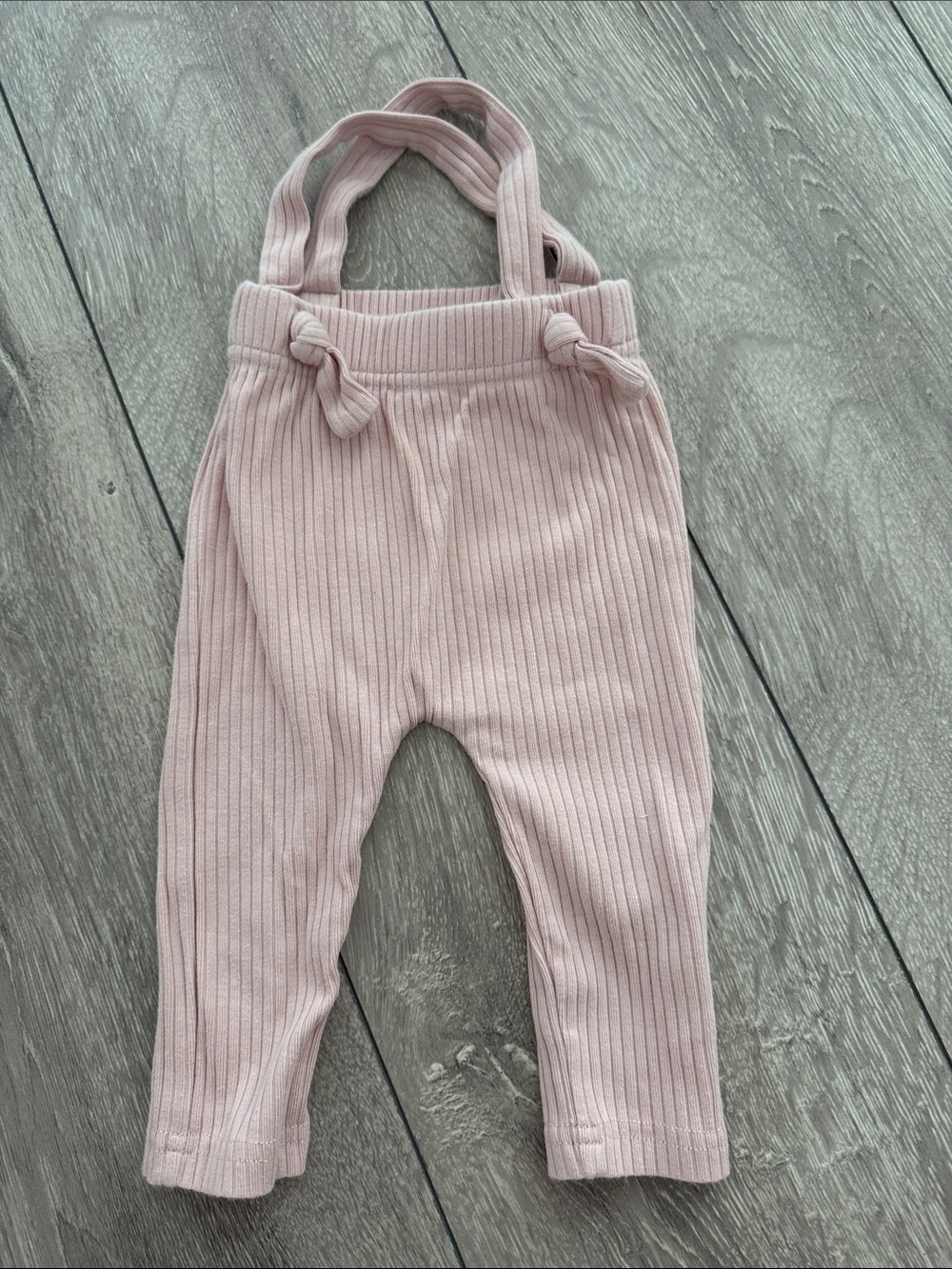 Baby Girl Ribbed Suspender Pants in Light Pink
